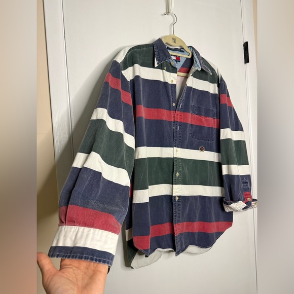 Vintage Tommy Hilfiger Men's Multicolor Striped Shirt - Picture 2 of 5